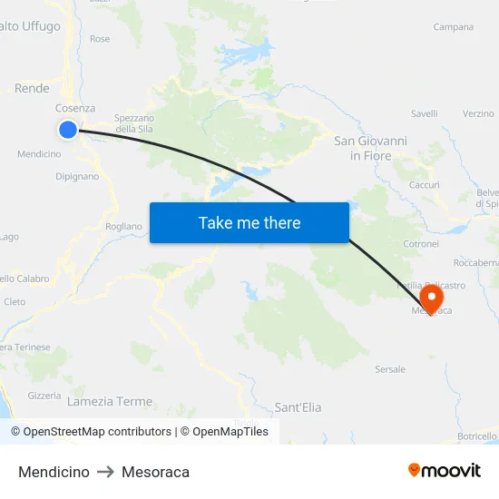 Mendicino to Mesoraca map