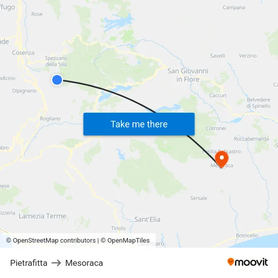 Pietrafitta to Mesoraca map