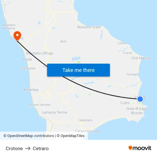 Crotone to Cetraro map