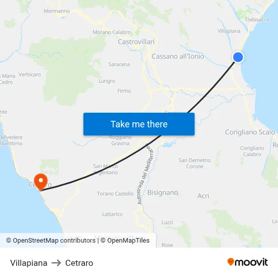Villapiana to Cetraro map
