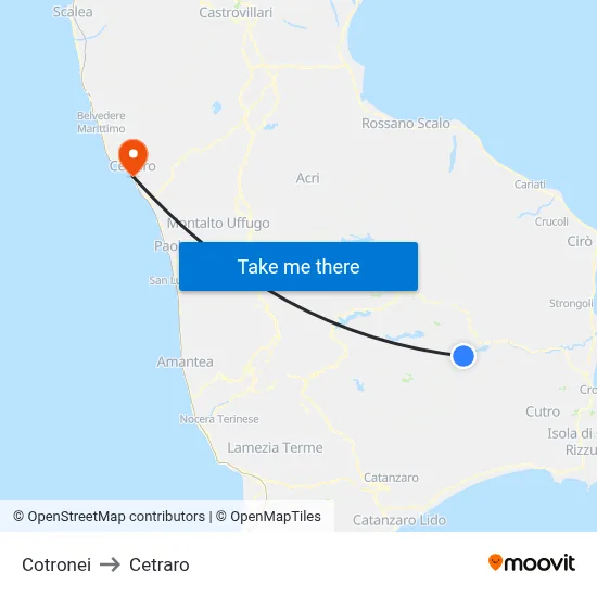 Cotronei to Cetraro map