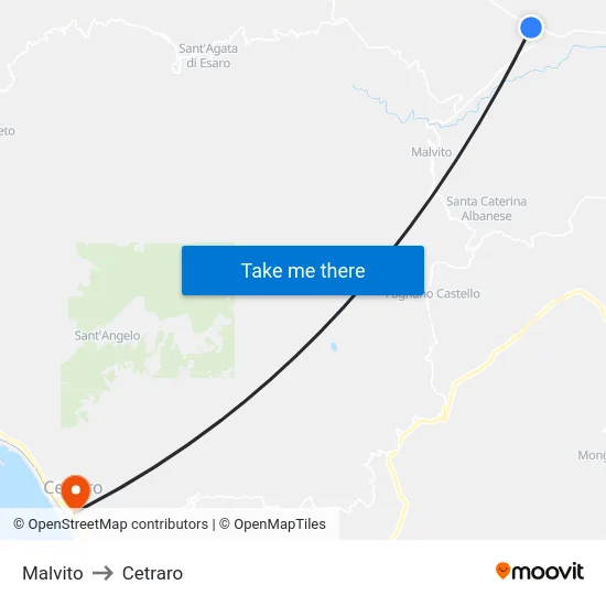 Malvito to Cetraro map