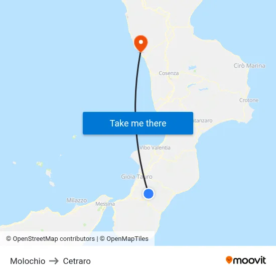 Molochio to Cetraro map