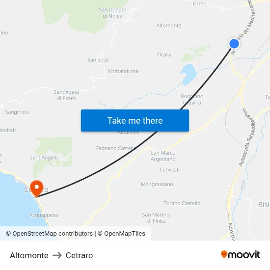 Altomonte to Cetraro map