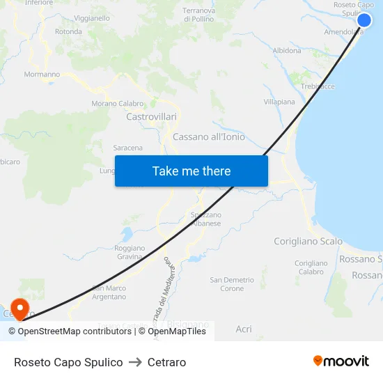 Roseto Capo Spulico to Cetraro map