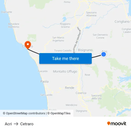 Acri to Cetraro map