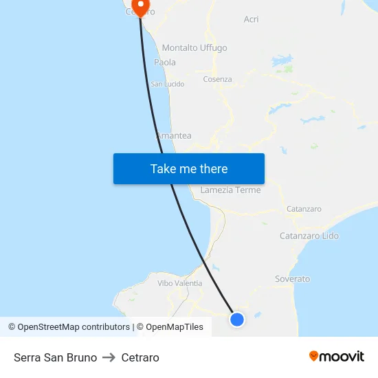 Serra San Bruno to Cetraro map