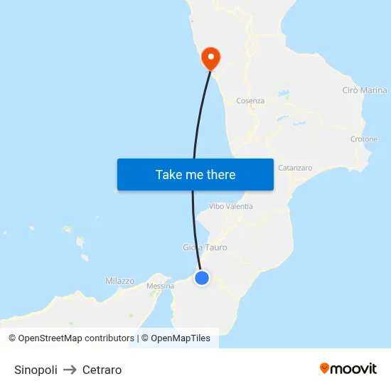Sinopoli to Cetraro map
