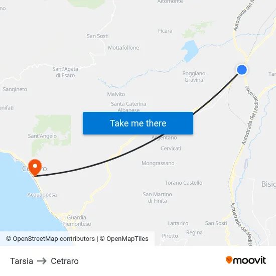 Tarsia to Cetraro map