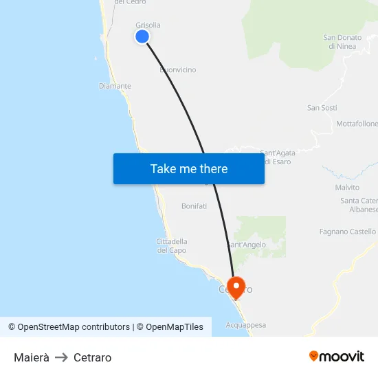 Maierà to Cetraro map