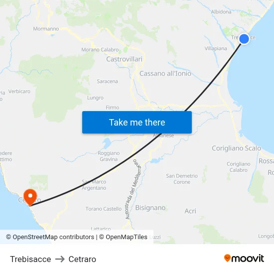 Trebisacce to Cetraro map
