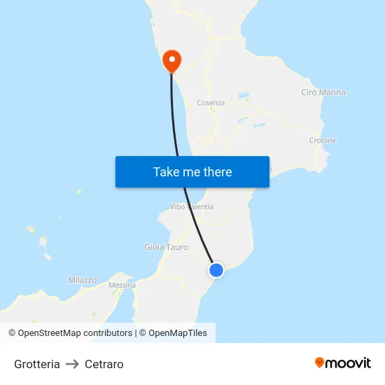 Grotteria to Cetraro map