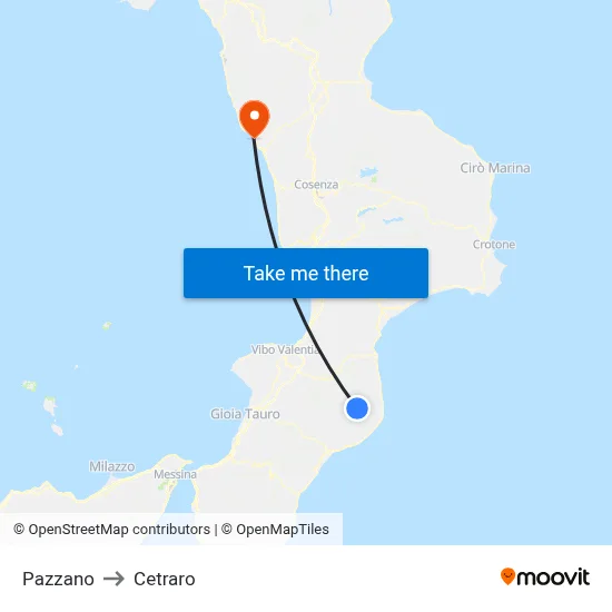 Pazzano to Cetraro map