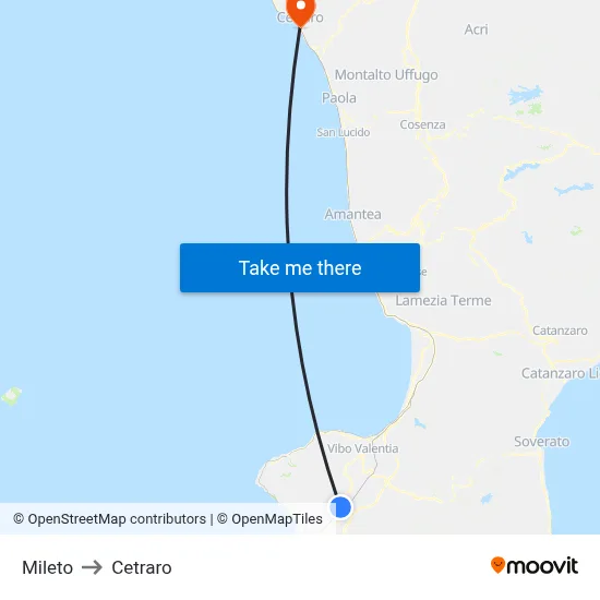 Mileto to Cetraro map