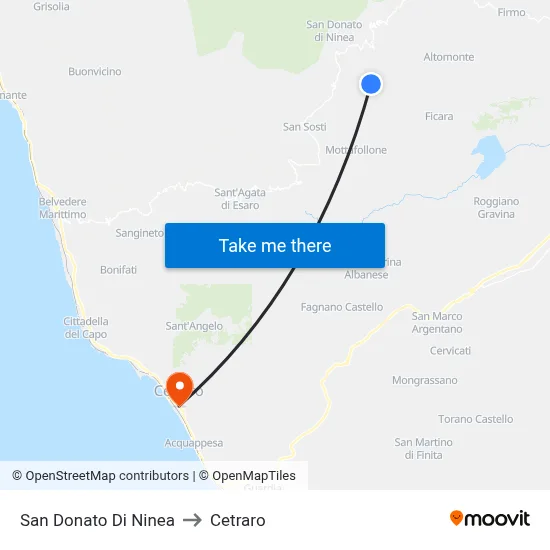 San Donato Di Ninea to Cetraro map