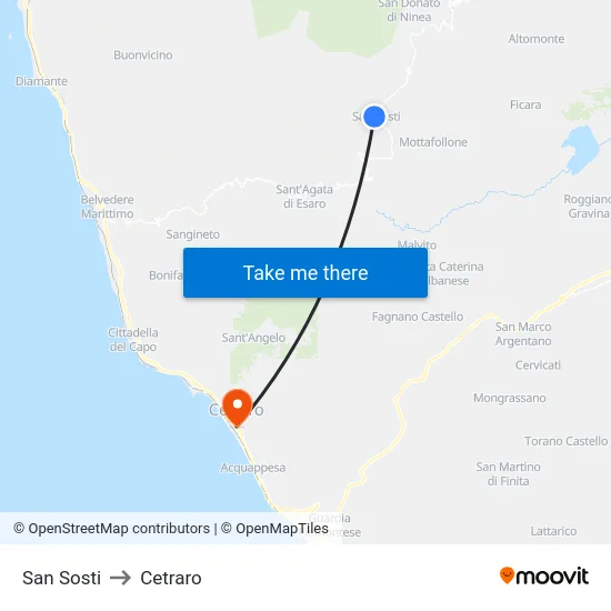 San Sosti to Cetraro map