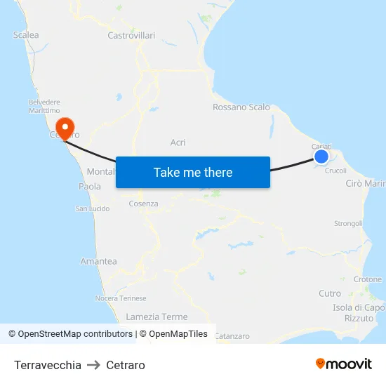 Terravecchia to Cetraro map