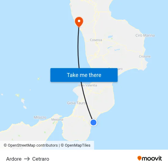 Ardore to Cetraro map