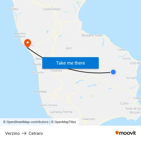 Verzino to Cetraro map