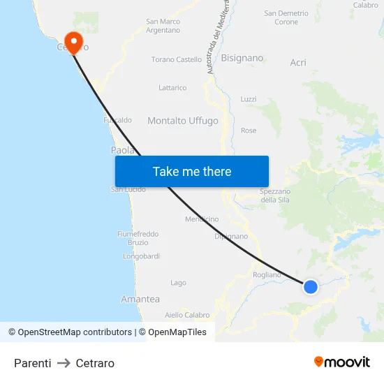 Parenti to Cetraro map