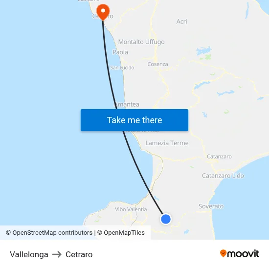 Vallelonga to Cetraro map