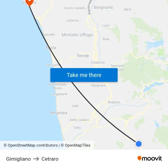Gimigliano to Cetraro map