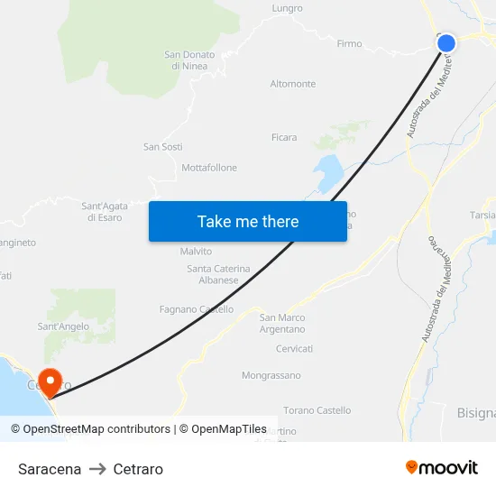 Saracena to Cetraro map