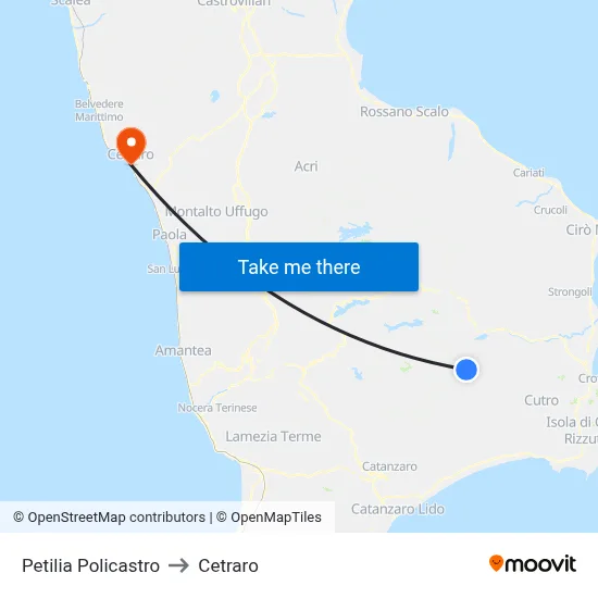 Petilia Policastro to Cetraro map