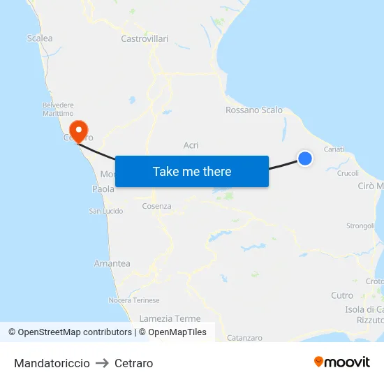 Mandatoriccio to Cetraro map