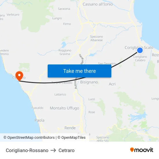 Corigliano-Rossano to Cetraro map