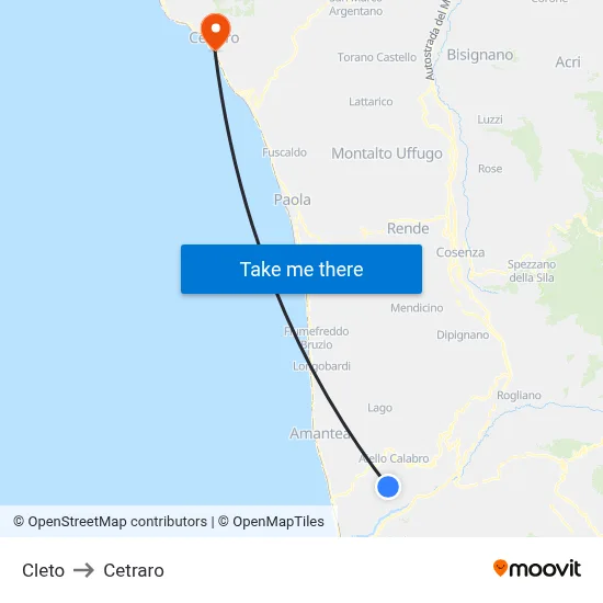 Cleto to Cetraro map