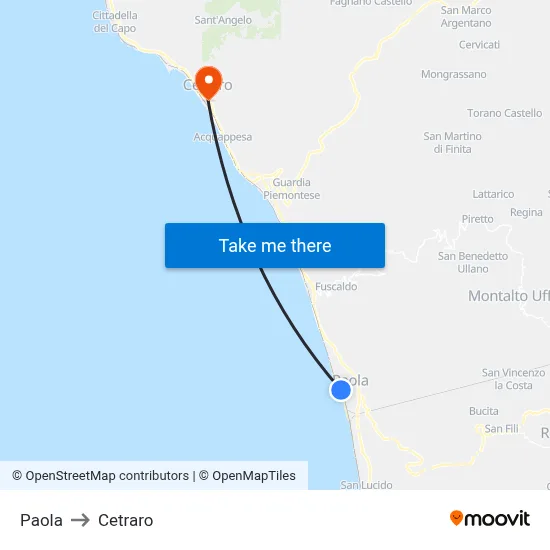 Paola to Cetraro map