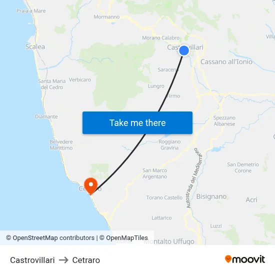 Castrovillari to Cetraro map