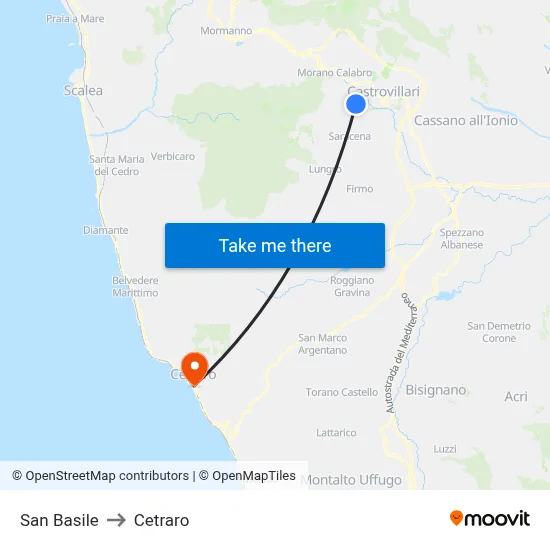 San Basile to Cetraro map