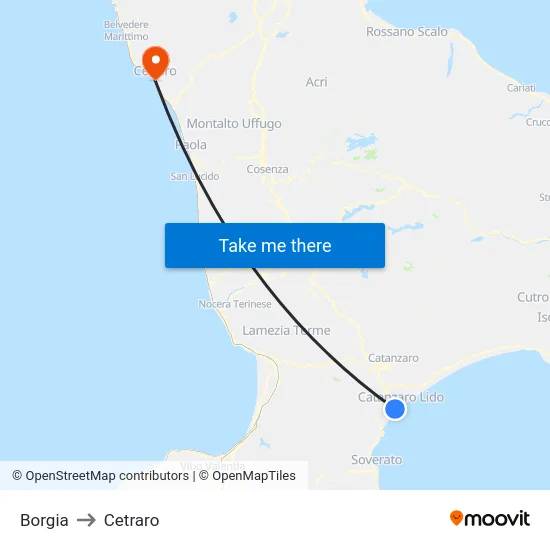 Borgia to Cetraro map