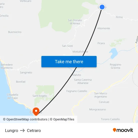 Lungro to Cetraro map