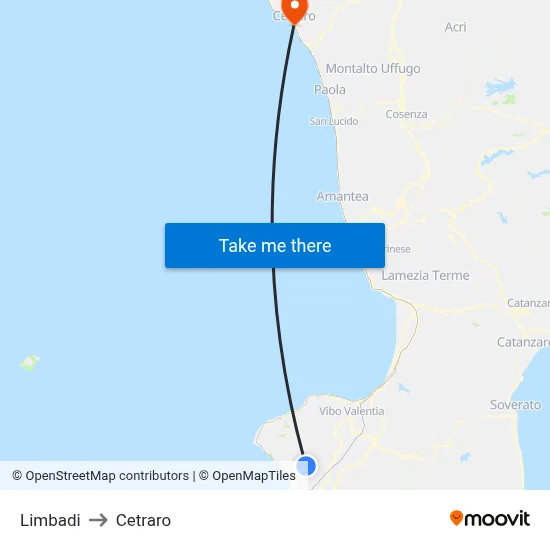 Limbadi to Cetraro map