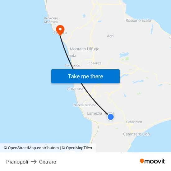Pianopoli to Cetraro map