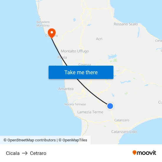 Cicala to Cetraro map