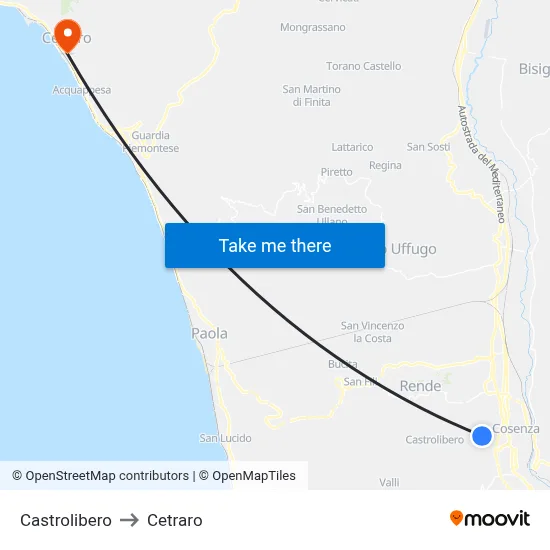 Castrolibero to Cetraro map
