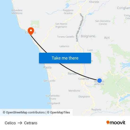 Celico to Cetraro map
