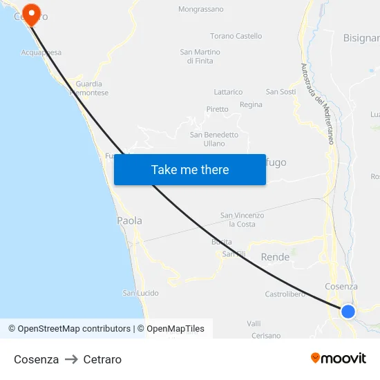 Cosenza to Cetraro map