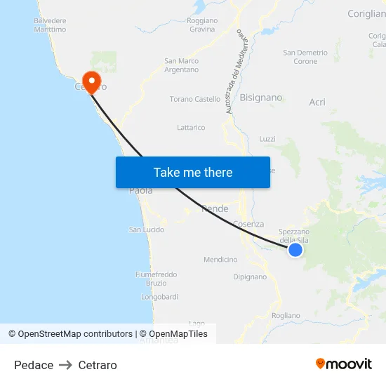 Pedace to Cetraro map
