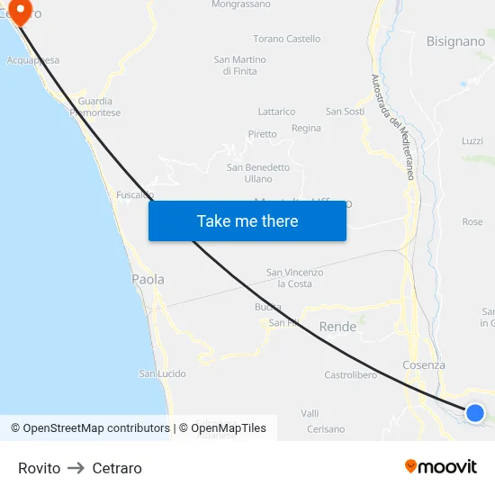 Rovito to Cetraro map