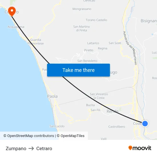 Zumpano to Cetraro map