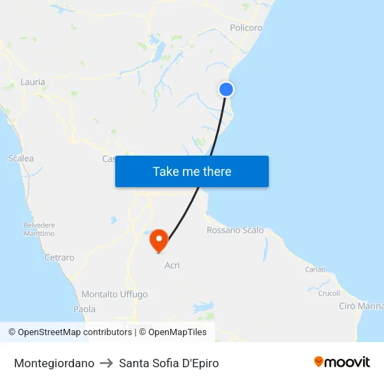 Montegiordano to Santa Sofia D'Epiro map
