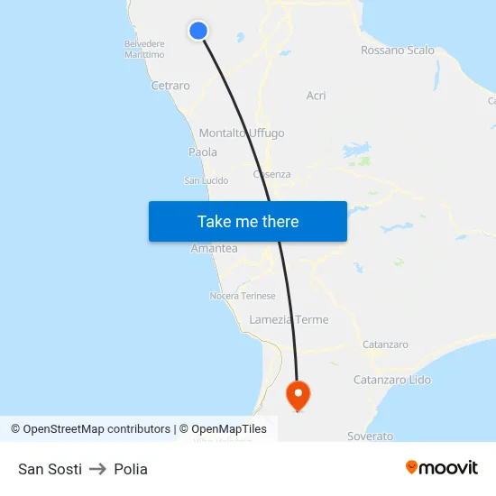 San Sosti to Polia map
