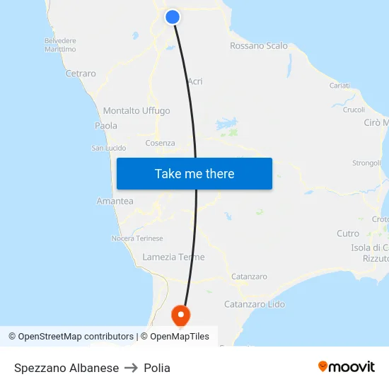 Spezzano Albanese to Polia map