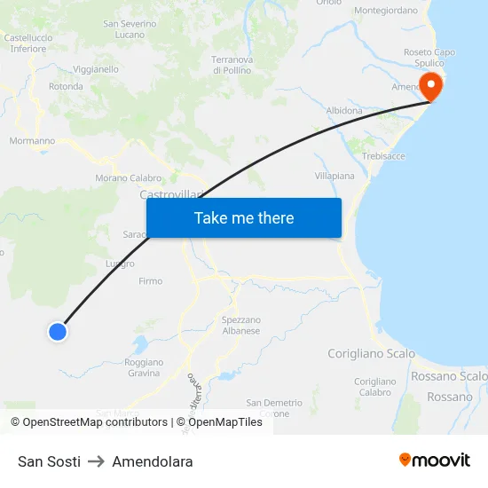 San Sosti to Amendolara map
