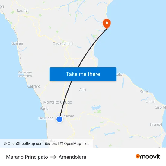 Marano Principato to Amendolara map